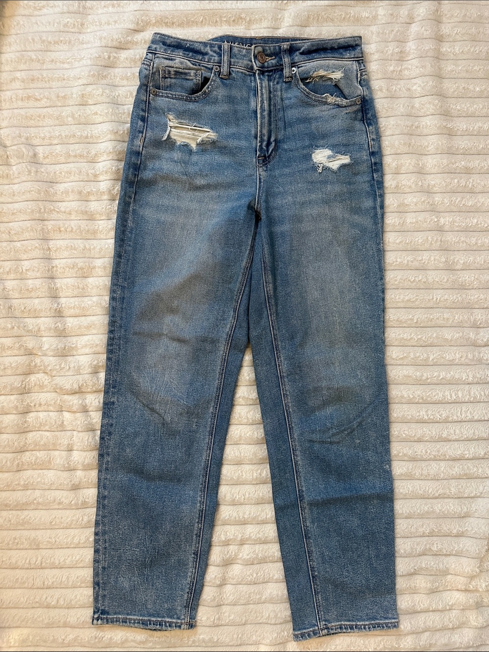 American Eagle Outfitters Women’s Mom Straight Leg Distressed Jeans - Blue